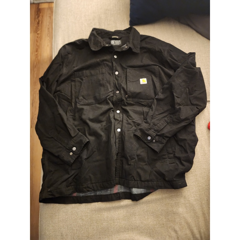 Carhartt Rugged Flex Flannel Lined Shirt Jacket Black Canvas Mens 3xl